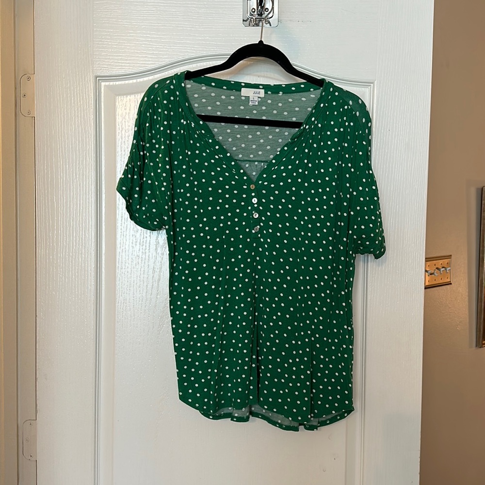 kelly green with white polka dots